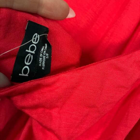 BEBE Y2K 00’s Halter Midi Dress Coral Red Ruffle Bead Necklace NEW size S - Picture 6 of 7